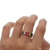 Nya kvinnor Rainbow Color Engagement Band Rings for Women Luxury Gorgeous European Lady Jewelry Paled Full CZ Eternity Bands Ring