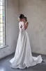 Line Bohemian A Dresses Beaded Lace Applique V Neck Boho Satin Long Bridal Gowns Backless Country Style Beach Wedding Dress Pplique