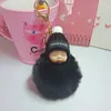 DHL Cute Sleeping Baby Doll Keychain Pompom Rabbit Fur Ball Carabiner Key Chain Keyring Women Key Holder Bag Pendant key ring kids toys