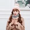 Winter Warm Pom Poms Wool Hat And Scarf Set For Women Rainbow Striped Knitted Windproof Hats Scarf Set Women Beanie Hat Skullies