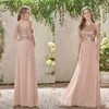 Rose Gold Summer Sequined Bridesmaid Dresses Halter Sequins Lång Chiffong Golvlängd Blush Pink Maid of Honor Formell Bröllop Gästklänningar