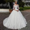 Biała Koronkowa Edge Mariage Sukienka ślubna Off Ramię Pół Rękawy Vestidos Bridal Maxi Ball Suknia Custom Made Moda Przyciski Brides Suknia Balowa