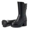 Hot Koop 2021 Nieuwe Modieuze Winter Dames Schoenen Top Koeienhuid Leren Laarzen Warme Pluche en Wol Snow Boots Square Heel Knight Boots