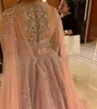 Nieuwe plus size Arabische Arabische Aso Ebi blush roze kanten kralen trouwjurken pure nek bruidsjurken vintage sexy trouwjurken