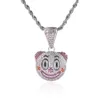 Całkowity wisiorek klauna z okrągłym twarzą i diamentowym łańcuchem cyrkonu galwanizujący miedziany biżuteria Hiphop pełna diamentów1368762