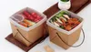 Boîte à lunch jetable en papier kraft avec poignée créative à emporter résistant à l'huile collation boîte de pique-nique vaisselle de fête