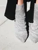 Strass couverture femmes Sexy bottines 2019 mode bout pointu bottes à talons épais dames sans lacet chevalier botte cristal botte