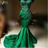 녹색 인어 두 조각 예복 가운 이브닝 드레스 분리형 Overskirt 페르시 두바이 여성 파티 착용 맥시 가운 사용자 정의 만든 베스 티 도스