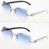 Popular Carved mirror lens Rimless Sunglasses Original White Mix Black Buffalo Horn Glasses Gold Blue Red fashion Fashion Accessor246S