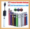 MOQ 5Pcs Preheat EVOD VV 510 Thread Vape Pen Battery Kits & USB Charger 650 900 1100 mAh Variable Voltage For Thick Oil Cartridge 100% Quality