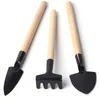 3 stks / set Mini Garden Hand Tool Kit Plant Tuinieren Schop Spade Rake Troffel Houten Handvat Metal Head Gardener