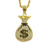 Fashion-Iced Out Purse Pendant Necklace Mens Hip Hop Necklace Jewelry 76cm Gold Twist Chain For Men
