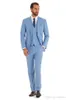 Sky Blue Wedding Suits Slim Fit BrideGrum Tuxedos För Män Thre Pieces Groomsmen Passform Formell Business Jacket Custom Made (Jacket + Pants + Vest)