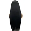Schwarze Farbe, langes, seidig glattes, synthetisches, handgebundenes Echthaar, Lace-Front-Perücke, klebefreies, hitzebeständiges Faserhaar, natürlicher Haaransatz für modische Frauen