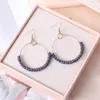 Pendientes de aro con perlas de vidrio de colores Pendiente de círculo Círculo Simple Círculo grande Color dorado Oreja para mujeres Joyería de estilo de Corea del Sur