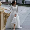 Białe nowe eleganckie sukienki balowe okrągły wzór kropki seksowne długie rękawy bąbelkowe Proste zamiatanie pociągu wieczorowe Vestidos de Soiree