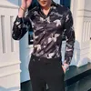 패션 새로운 패턴 조류 인쇄 바로크 슬림 맞는 파티 클럽 남성 Camisa Homem 남성 긴 소매 셔츠 봄 의류