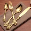 Set di posate in oro stile retrò Set di posate in acciaio inossidabile da 5 pezzi Coltello forchetta cucchiaio da dessert forchetta cucchiaino da tavola