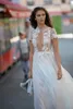 Simple Bohemian Lia Martinez A Line Abiti da sposa Collo alto Manica corta Applique Crystal Tulle Abiti da sposa Lunghezza pavimento robe 237j