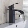 Jieni Oil Rubbed Bronze Finish Deck Mounted Bathroom Basin Mixer Tap Kraan Enkelvoudig Handvat Waterval Tuit Badkraan