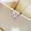 Fashion-S925 Silver Heart Pendat Halsband i Rosa Real Diamond För Kvinnor Bröllop Smycken Ring Gift Gratis Frakt PS6001