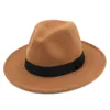 Unisex Hot Venda Panamá Top Partido Outdoor Hat Beach Street Fedora Ampla Stiff plana Brim Trilby Verão amante Primavera Jazz Caps Tamanho 56-58cm