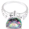 Luckyshine vrouwen trouwringen liefde hart vuur multi-color regenboog natuurlijke mystieke topaas zilveren kubieke zirkonia ringen sieraden