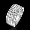 Fashionable Band Rings Silver Plated Three Rows Of Zircon S925 Silver Ring Stylish Simple Designed Jewelry Ladies Birthday Gifts POTALA577