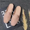 COOLSA Women's Summer Flat-bottom Outdoor Slippers Solid Suede Toe-covered Slippers Women Mules Shoes Women Sandals Big Size 11