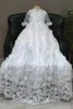 2020 beading vestidos de batismo para meninas do bebê rendas appliqued manga longa vestidos de batismo com gorro primeiro vestido de comunicação