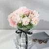 7 cabezas de flores de hortensia, ramo de flores artificiales de seda, peonía falsa, flores de mano nupciales, rosas, centros de mesa de boda, decoración 4916356