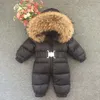 15 jaar Russische pasgeboren baby meisjes winter Raccon echt bont donsromper jongens baby onesie Bebe sneeuwpak skipak kinderen Catsuit6165526