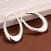 Boucles d'oreilles U stéréo vides en argent sterling plaqué DJSE115 taille 4,7 cm x 0,7 cm ; Boucle d'oreille Hoop Huggie en argent 925 pour femme