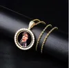 Custom Made Photo Medallions Pendant Necklace Double-sided Rotation With Rope Chain Gold Silver Rosegold Color Cubic Zircon