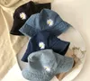 Zomer Meisjes denim hoeden kinderen bloem geborduurde cap kinderen visser hoed jongens meisjes grote rand pot hoeden cowboy strand vizier cap A2457