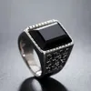 Wholesale-Fashion Vintage Pattern Design Men's Ring Vintage Sapphire Ring Titanium Steel Domineering Great Wall Ring Free Shipping