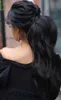 24" Long Wavy Wrap around Pony tail hairpiece Human Clip in Ponytail Hair Extensions Hair piece for Women 140g