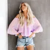 Sexiga Kvinnor Casual Boho Av Axelskjorta Sommarväxter Vit Chiffonskjorta Trumpet Ärmar Kvinnor Harajuku Elegant Blus