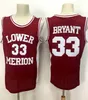 Mannen 33 Bryant Lower Merion High School Basketball Shorts Broek Jersey Set alle gestikte witte zwarte rood