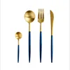 100% marca 4 Pz / lotto Golden Blue Set di posate Oro 18/10 Acciaio inossidabile Dinnerwar Set Forchetta Coltello Scoop Sliverware Matrimonio