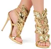 Vendita calda estate di marca Nuovo di donne modo poco costoso Oro Argento Red Leaf High Heel Peep Toe Abito sandali calza le pompe delle donne