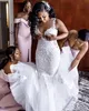 African Lace Mermaid Wedding Dresses 2020 Sheer Crew Neck Tulle Appliques Bridal Dress Sweep Train Wedding Gowns Vestido De Novia BC3614