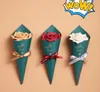 O casamento favorece caixas de doces de papel Forest Green Ice Cream Cones Titular brindes Box Sachet Festa Chocolate Gift Box Baby Shower