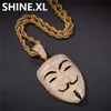 V per Vendetta Mask Collana con pendente con catena a corda Iced Out Zircon Mens Hip Hop Jewelry Gift