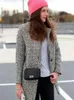 Dames Winter Trench Casual Lange Mouw Houndstooth Button Plaid Jas Grijze Herfst, Wollen Jas Merk Turn -down Collar Overjas