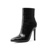 Hot Sale-Sexy Thin Heel Concise Kvinnor Skor Höst Vinter Mode Pekad Toe Zipper Ankel Stövlar Stor storlek 34-43