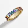 Ny Boho Rainbow CZ Stone Stacking Ring för kvinnor Guld Silver Färg Baguette Cubic Zirconia Bröllopsförlovning Evity Ringar