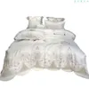 Luxury Europen Jacquard Bedding set 4pcs White Embroidery Bed cover Silky Satin Cotton Princess Quilt Duvet Cover Bedsheet pillowc199e