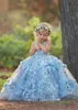 Gorgeous Blue Toddler Little Girls Pageant Ball Gown Priness Party Birthday Dresses Handamde Flowers Puffy Beaded Flower Girl Dress AL4326