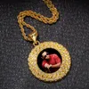 Maßgeschneiderte Po-Memory-Medaillons-Anhänger-Halskette mit Gold-Silber-Ed-Seilkette für Damen und Herren, Hip Hop, personalisierbar, Jewelr272y